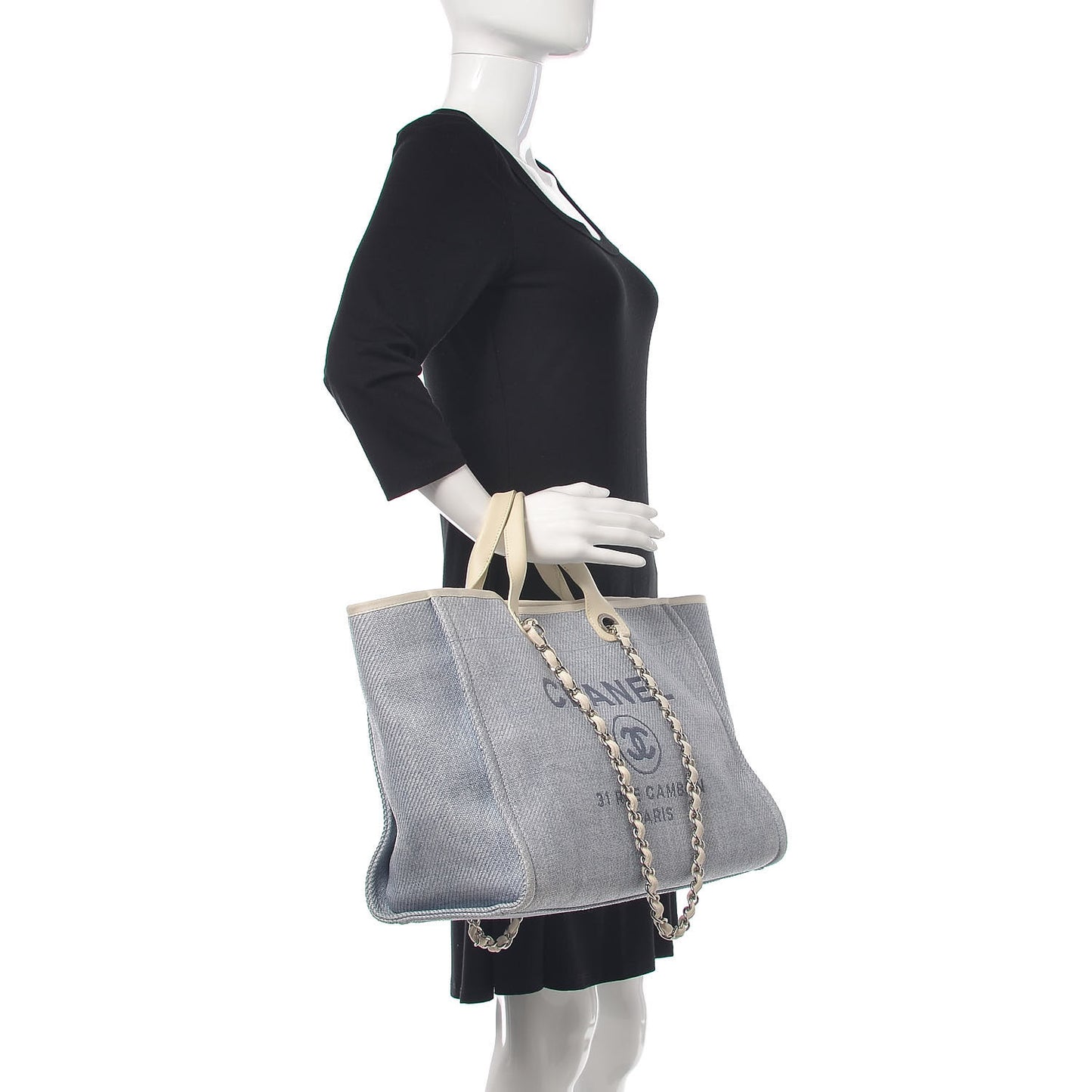 Woven Straw Raffia Large Deauville Tote Blue