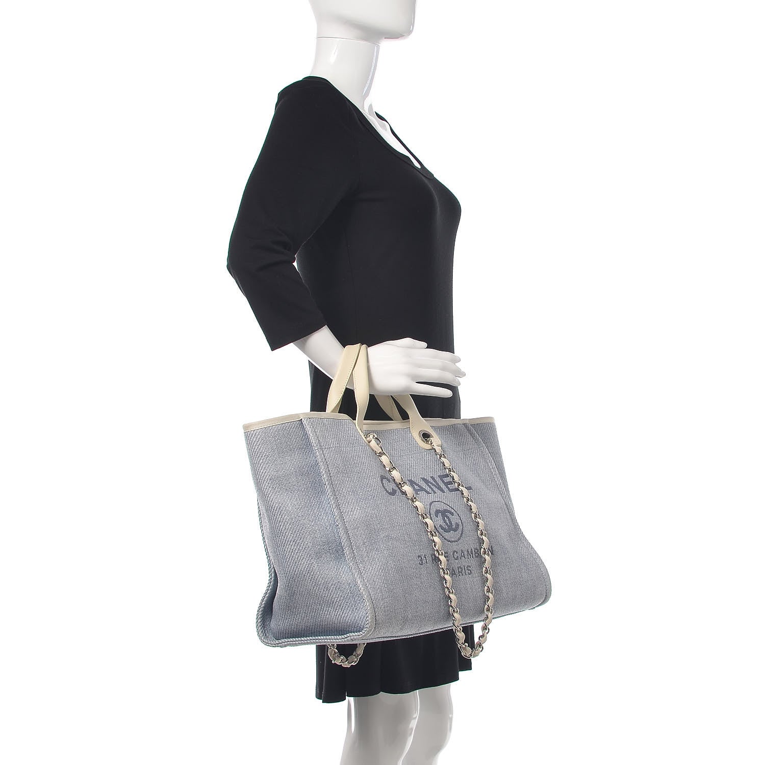 Chanel Woven Straw Raffia Large Deauville Tote Blue 2 of 13