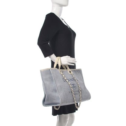 Chanel Woven Straw Raffia Large Deauville Tote Blue 2 of 13