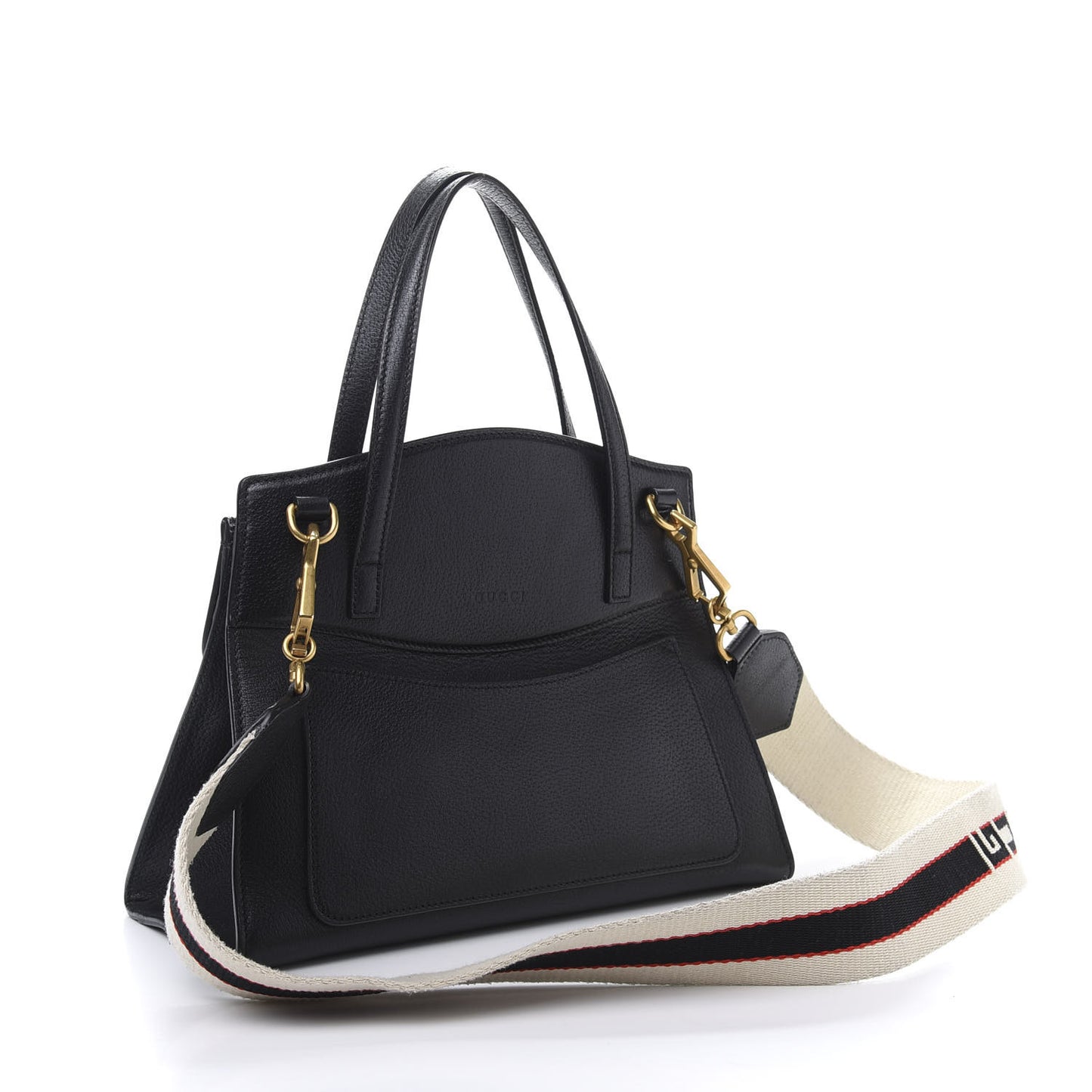 Grained Calfskin Web Crystal Butterfly Stripe Medium Totem Top Handle Bag Black