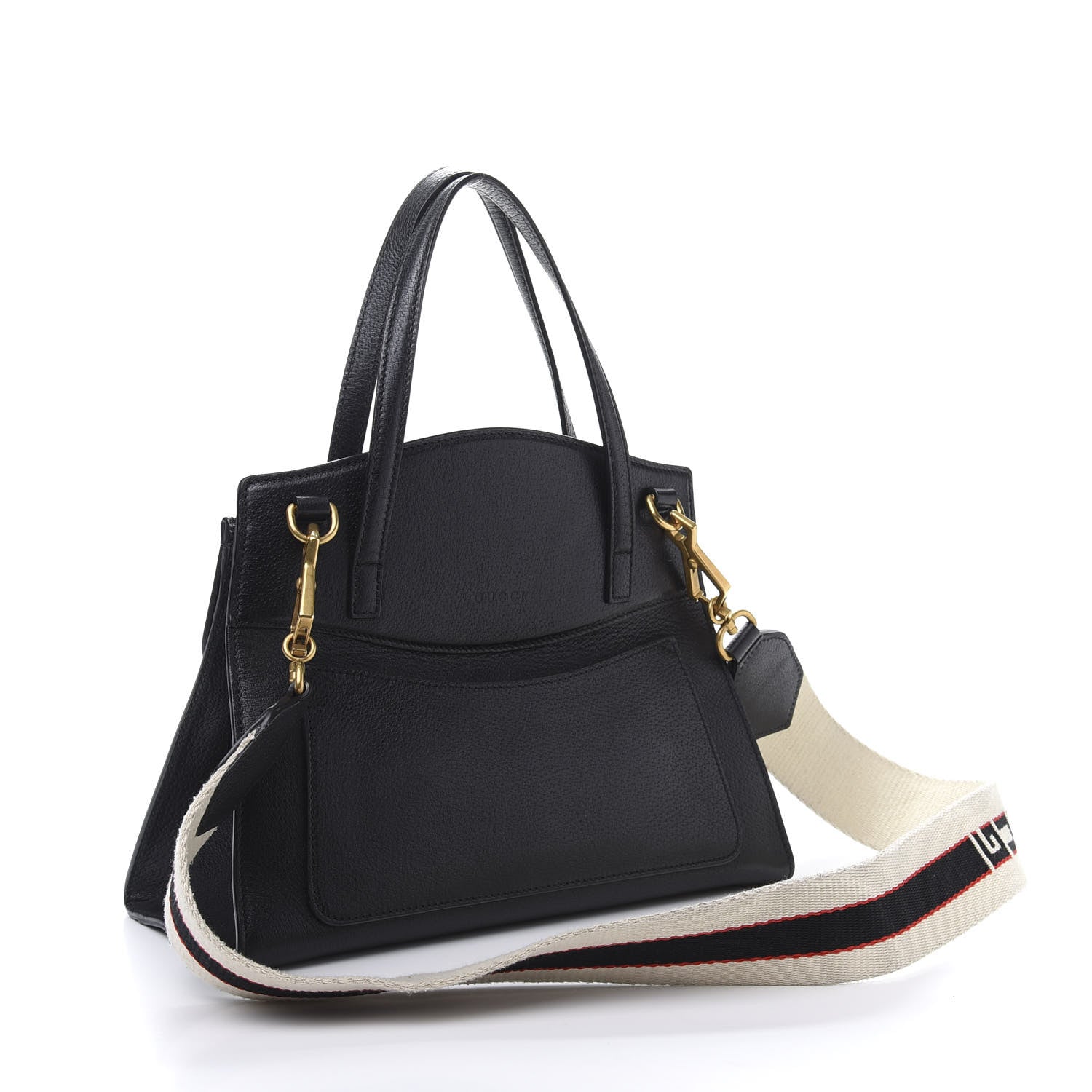 Gucci Grained Calfskin Web Crystal Butterfly Stripe Medium Totem Top Handle Bag Black 3 of 14