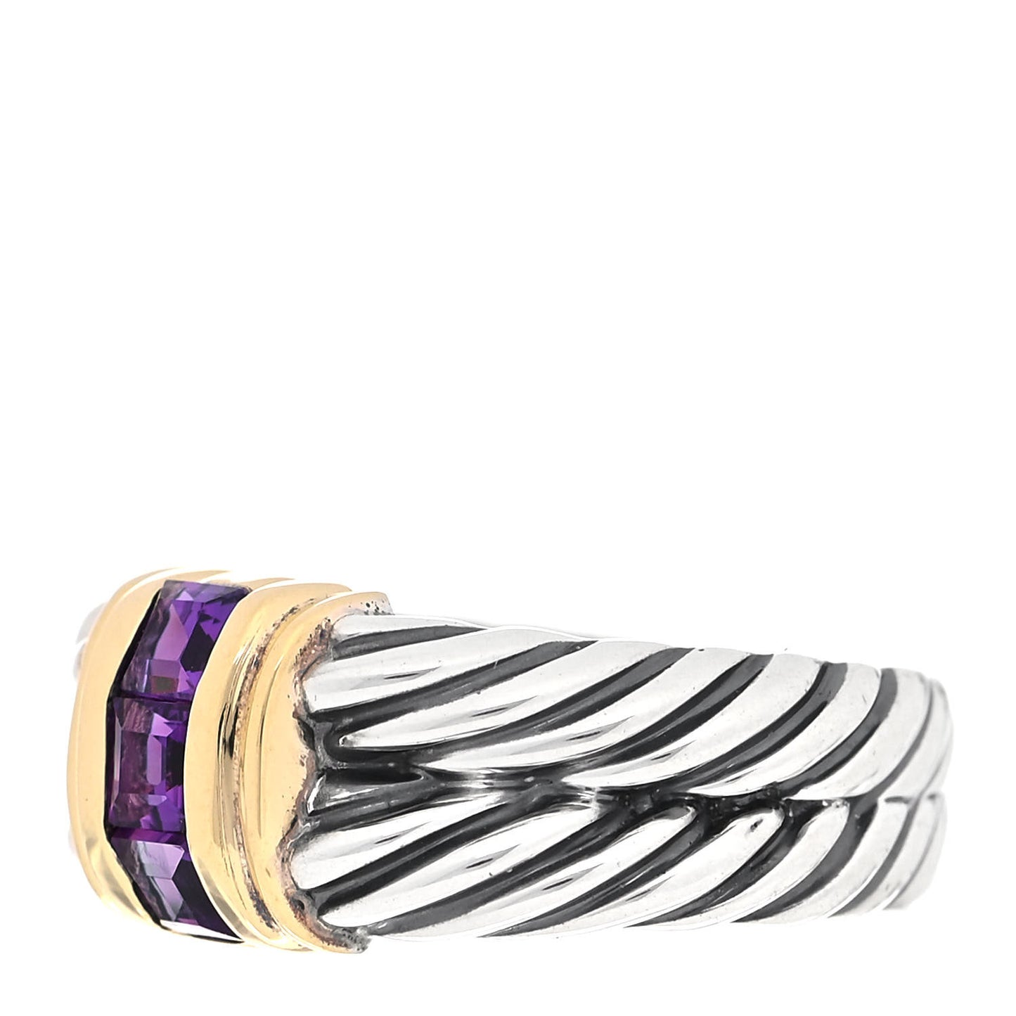 Sterling Silver 14K Yellow Gold Amethyst Cable Ring 56 7.5