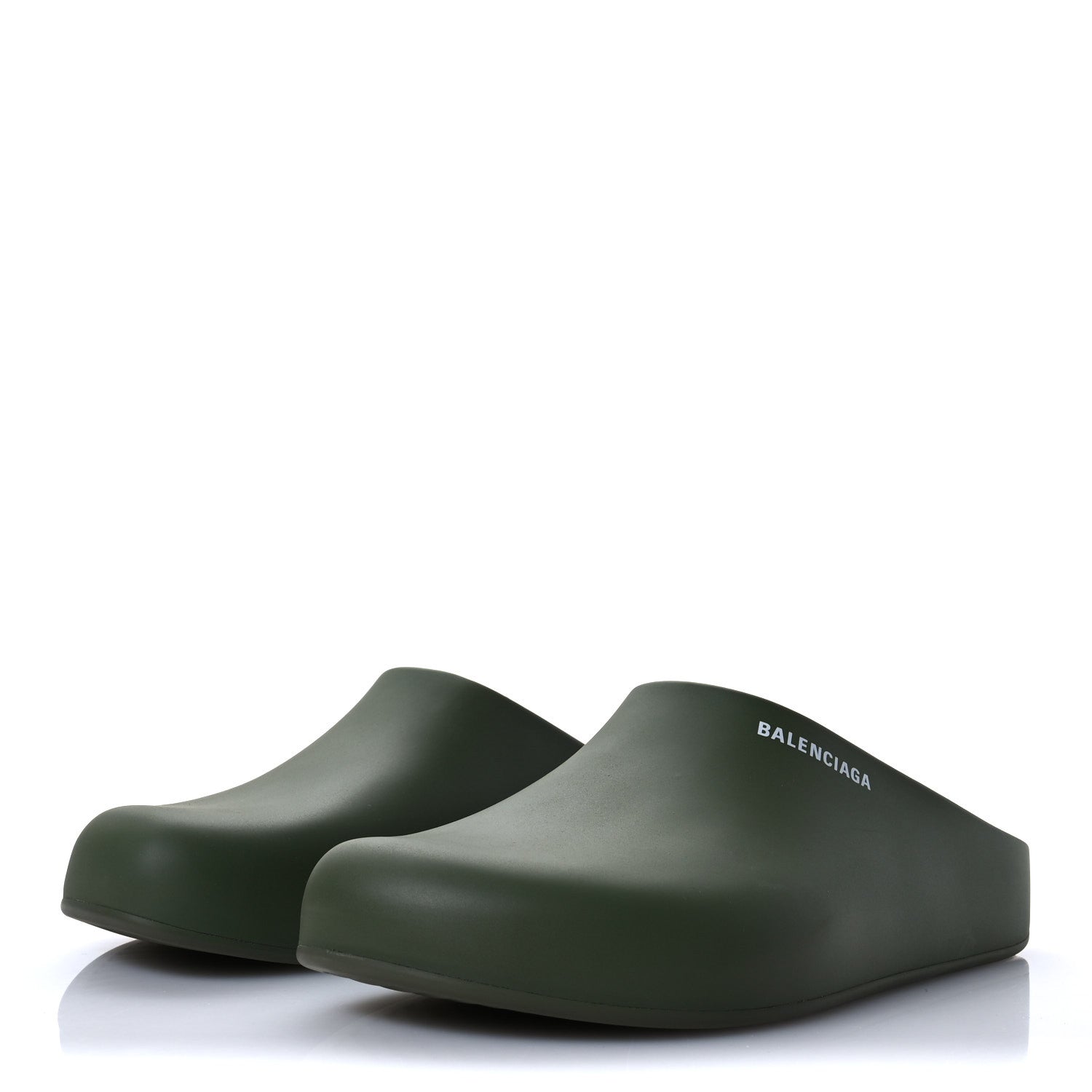 Balenciaga Rubber Logo Mens Pool Closed Slide Sandals 43 Kaki White 4 of 8