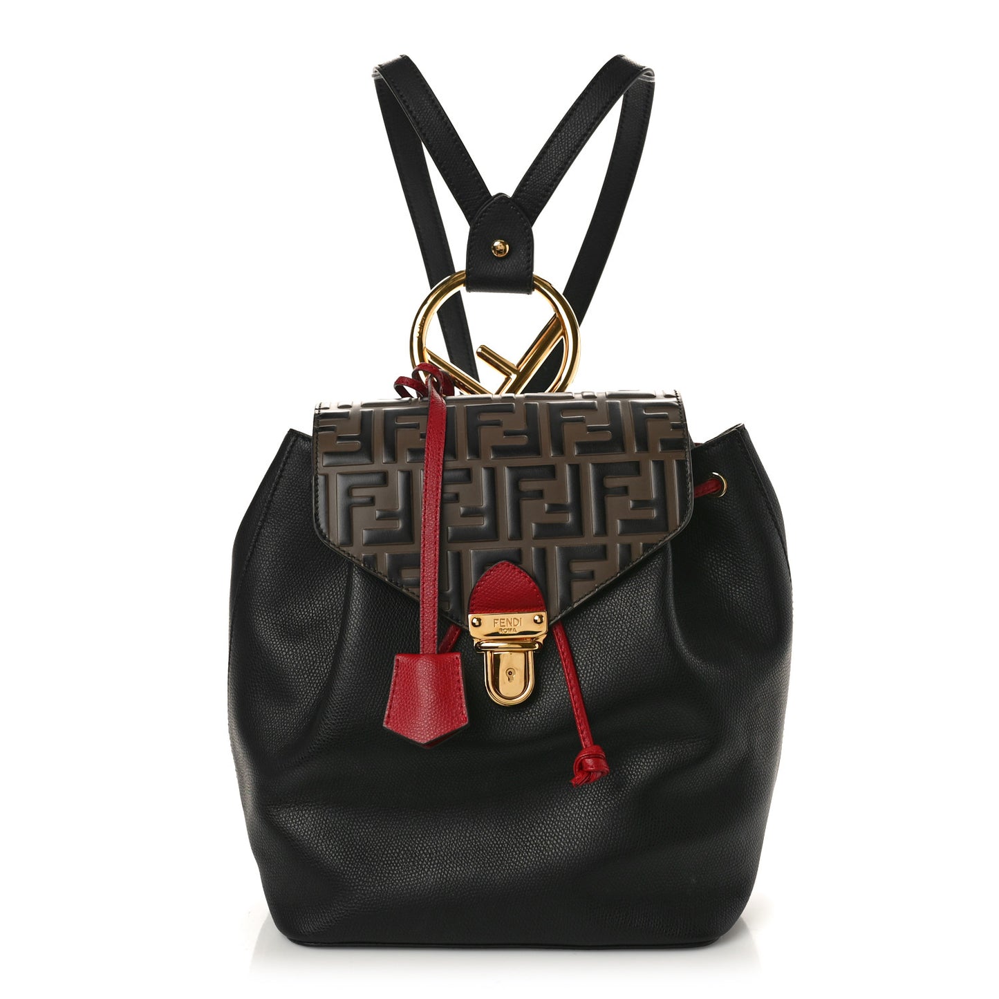 Vitello Cruise Bi-Color FF 1974 Embossed F is Fendi Drawstring Backpack Black Fragola Maya
