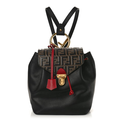 Fendi Vitello Cruise Bi-Color FF 1974 Embossed F is Fendi Drawstring Backpack Black Fragola Maya 1 of 8