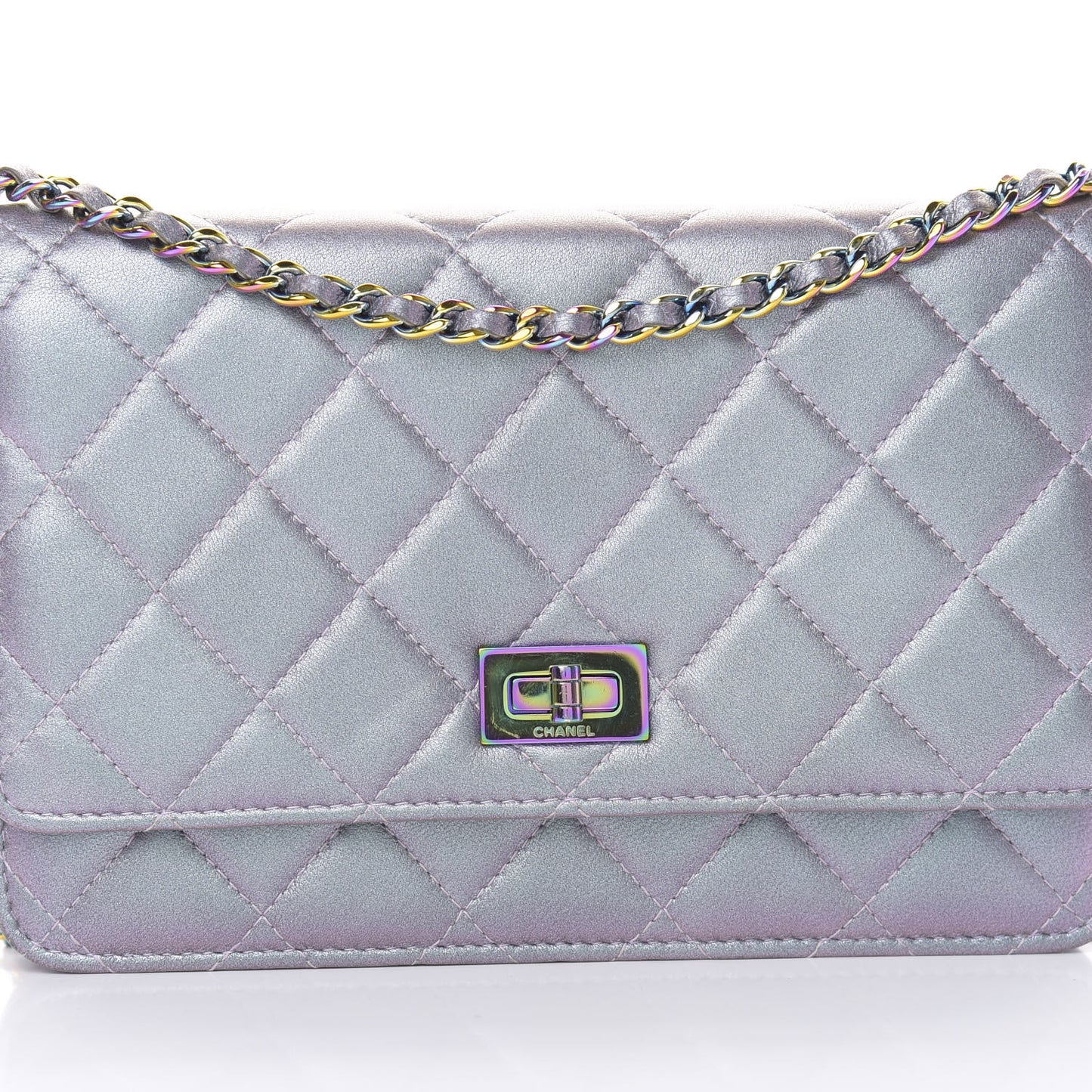 Iridescent Lambskin Quilted Reissue Wallet On Chain WOC Light Purple
