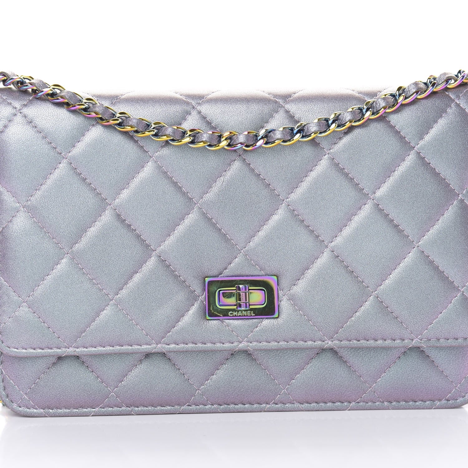 Chanel Iridescent Lambskin Quilted Reissue Wallet On Chain WOC Light Purple 9 of 15