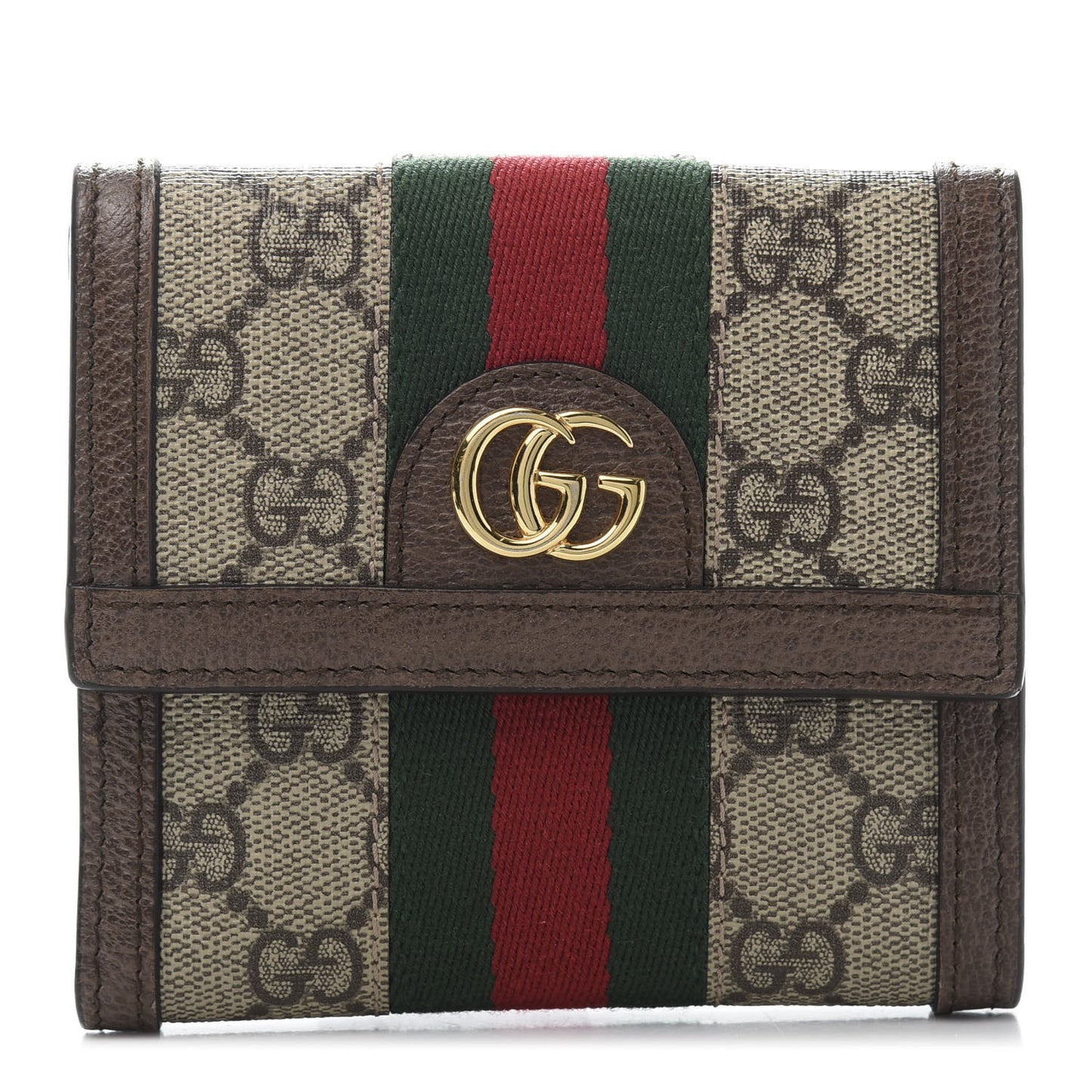 GG Supreme Monogram Web Ophidia French Flap Wallet Beige New Acero