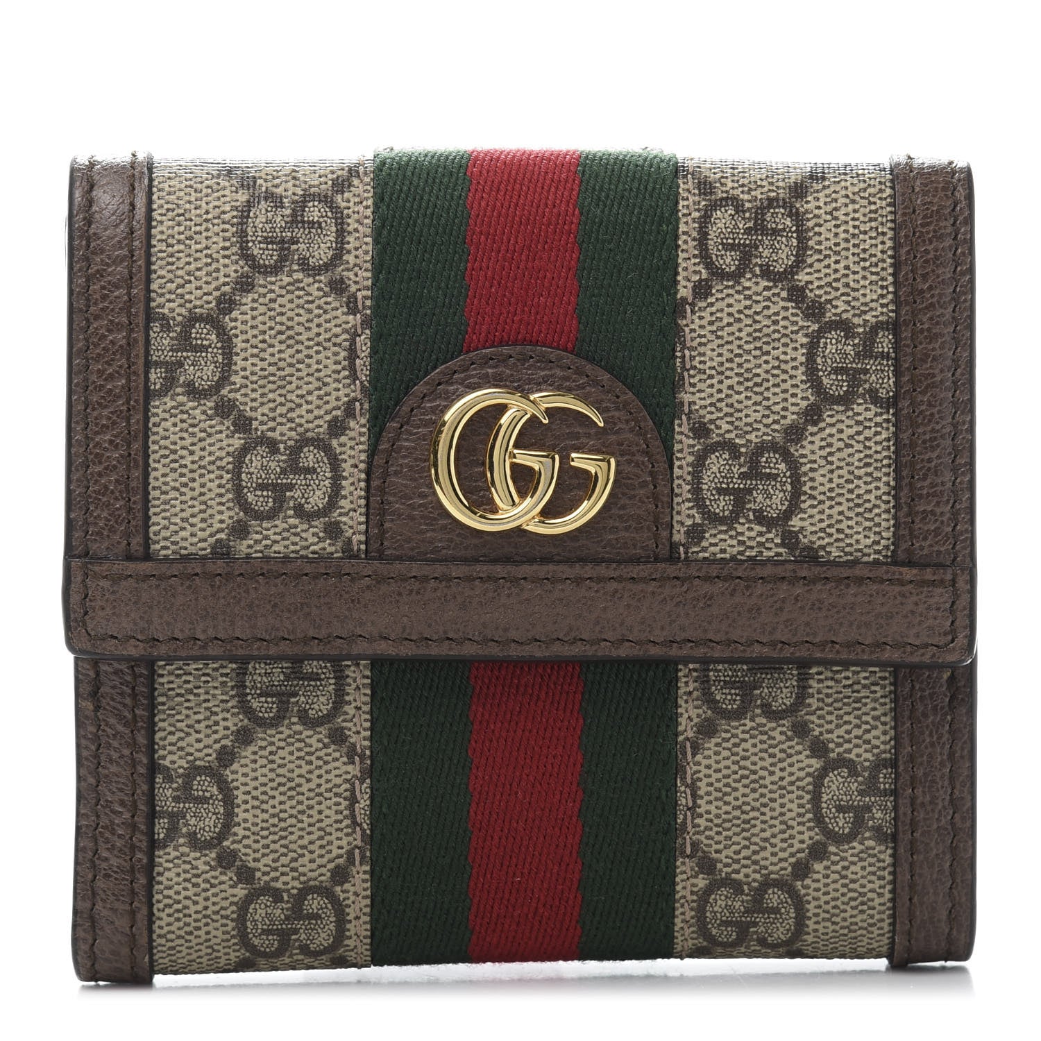 Gucci GG Supreme Monogram Web Ophidia French Flap Wallet Beige New Acero 1 of 11