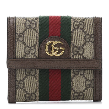 Gucci GG Supreme Monogram Web Ophidia French Flap Wallet Beige New Acero 1 of 11