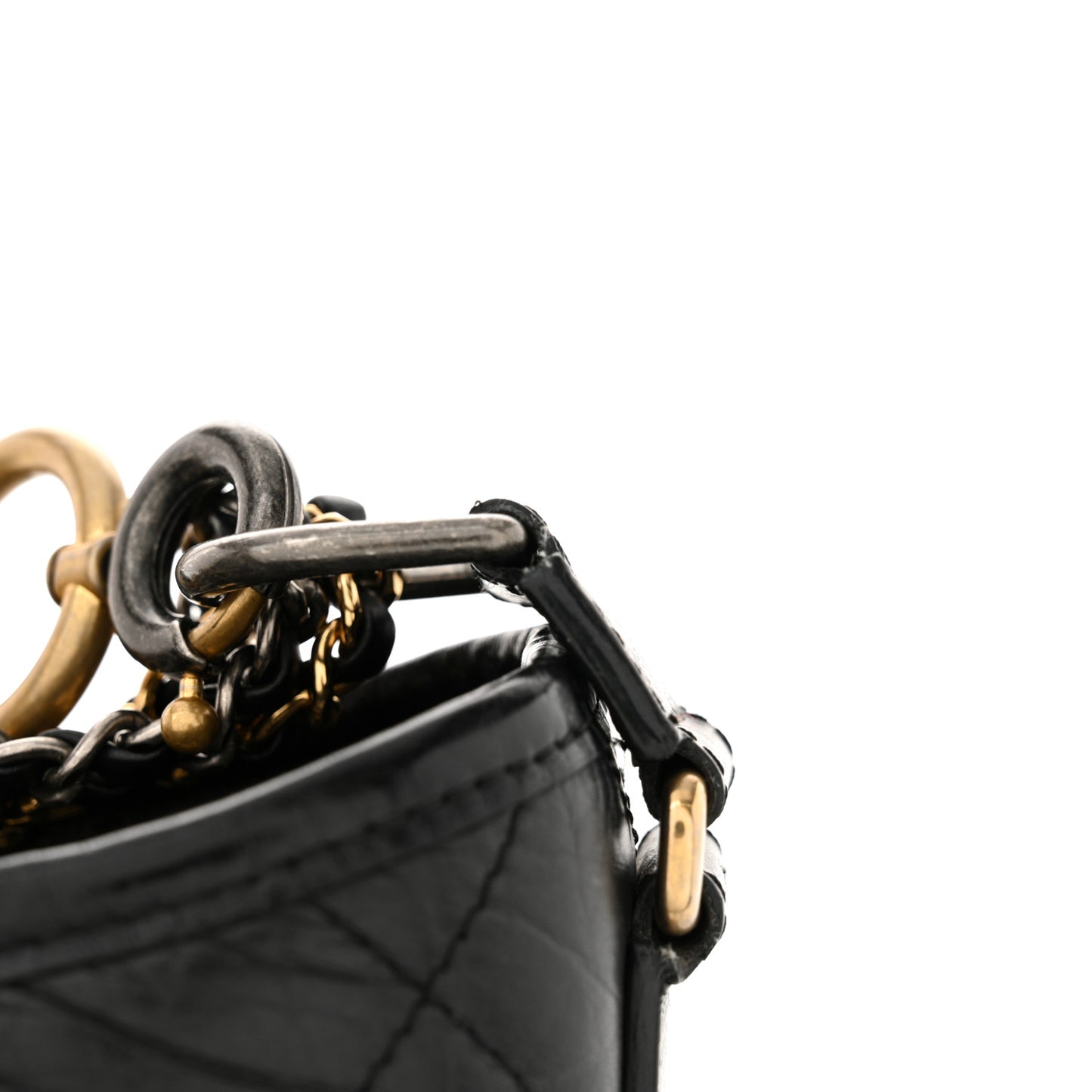 Aged Calfskin Quilted Small Gabrielle Logo Hobo Black