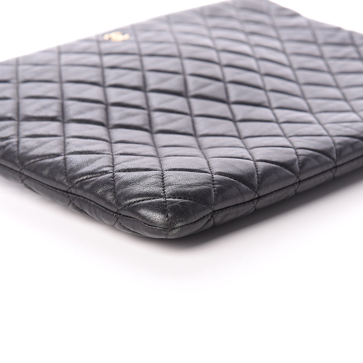 Lambskin Quilted Large Pouch Black