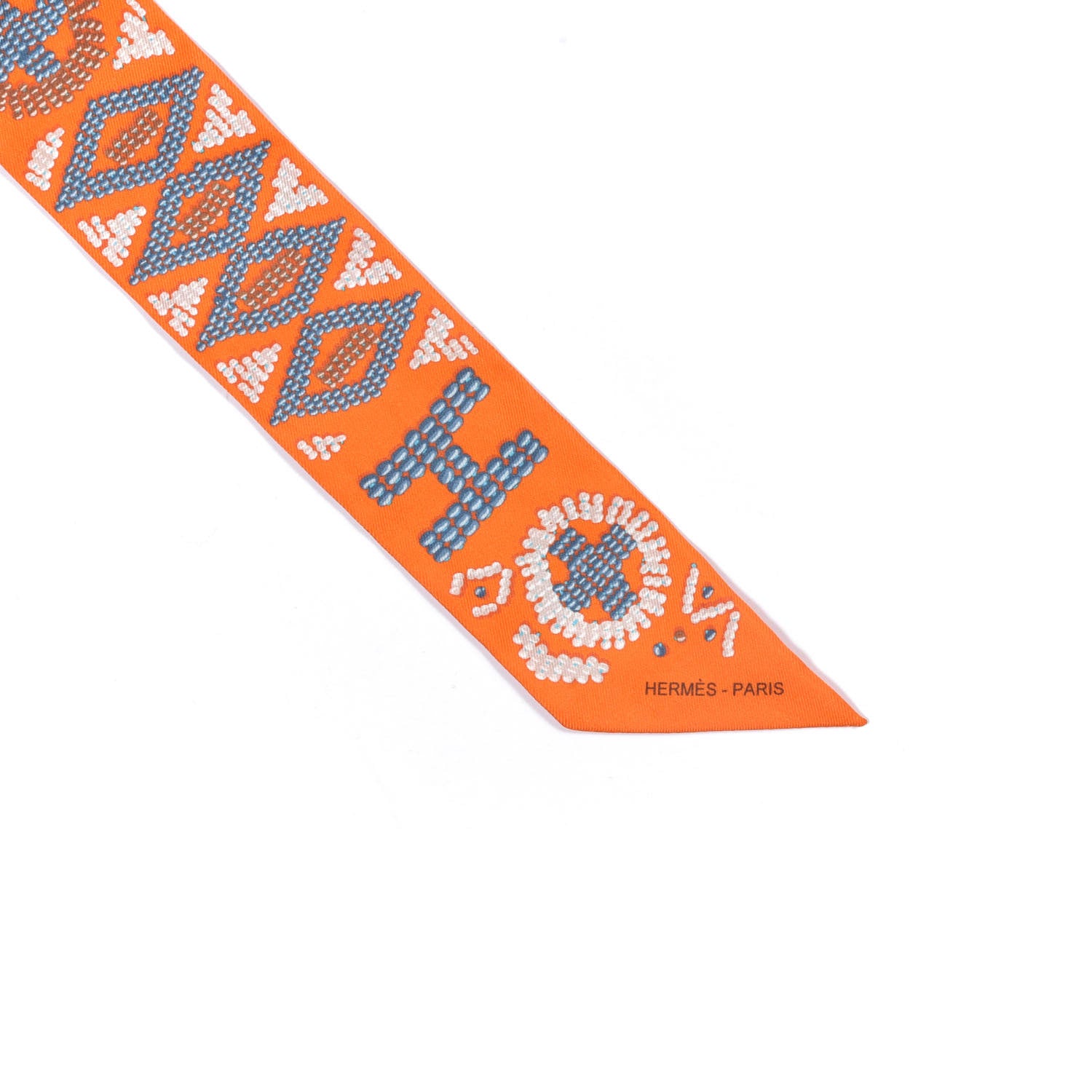 Hermes Silk Kelly En Perles Twilly Orange Bleu Gris Perle 4 of 4