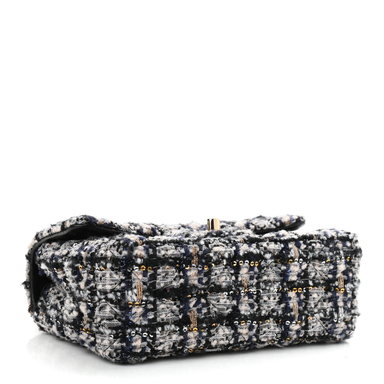 Chanel Glittered Tweed Quilted Mini Rectangular Flap Navy Blue 4 of 10