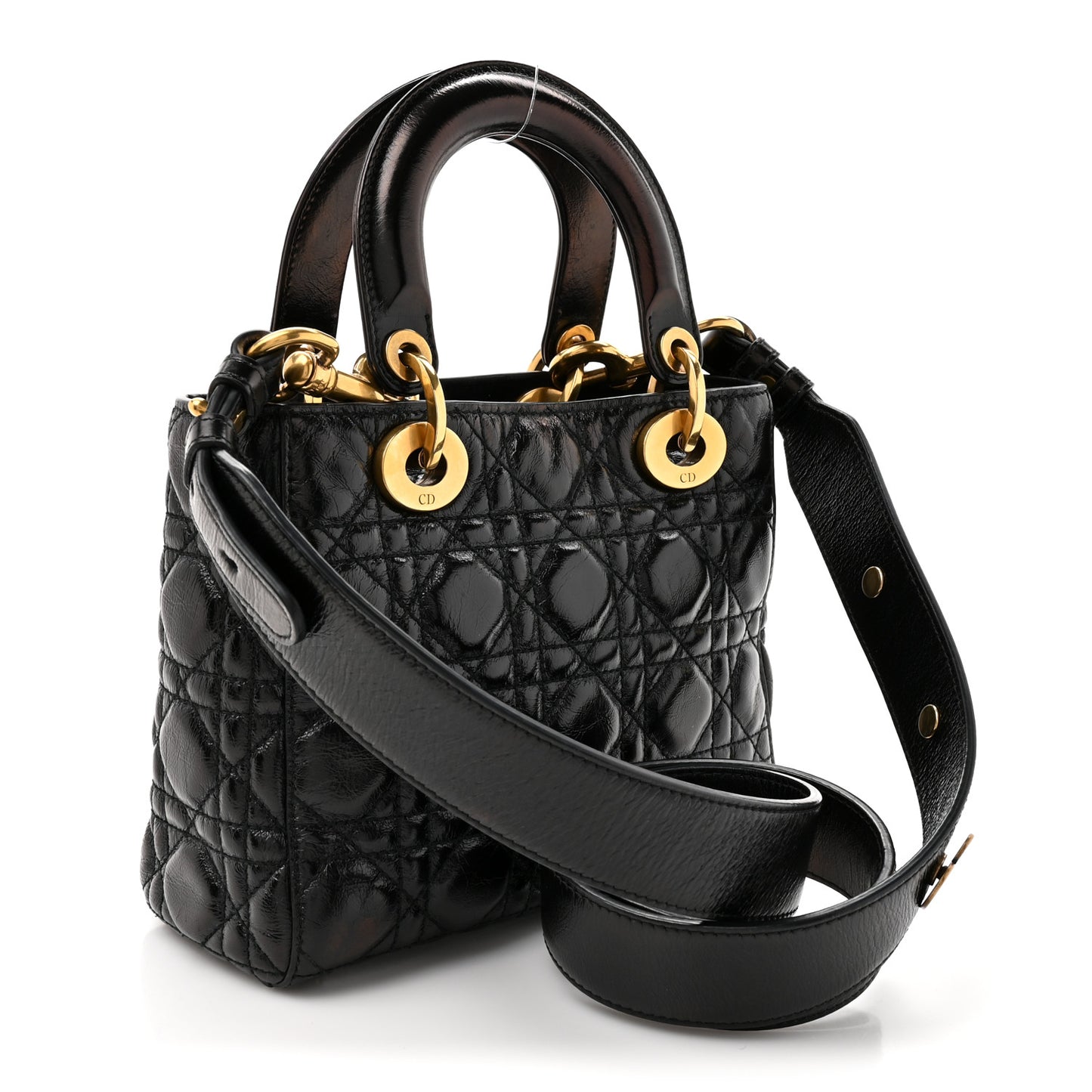 Crinkled Patent Cannage Small Lucky Badges My Lady Dior Black