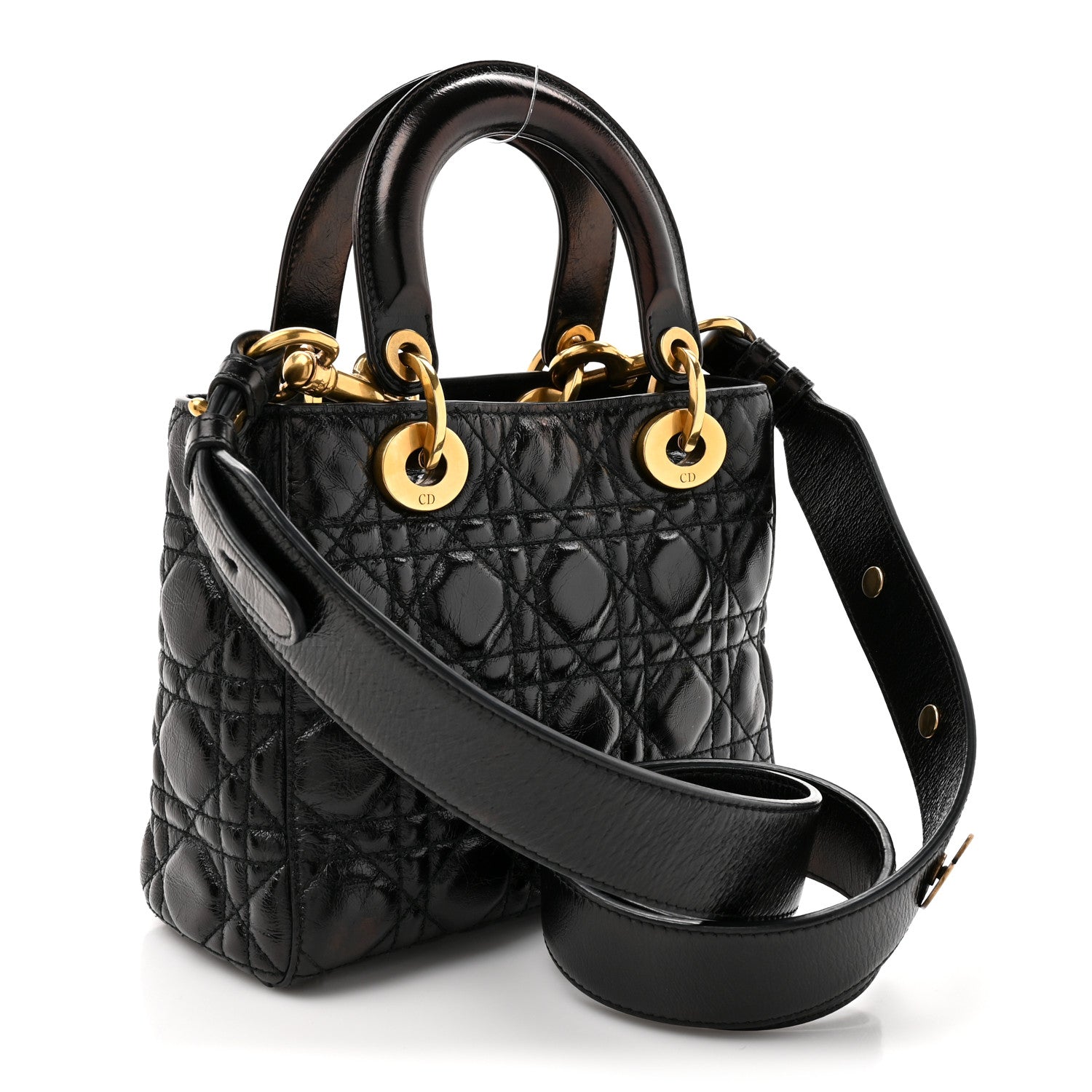 Christian Dior Crinkled Patent Cannage Small Lucky Badges My Lady Dior Black 3 of 13
