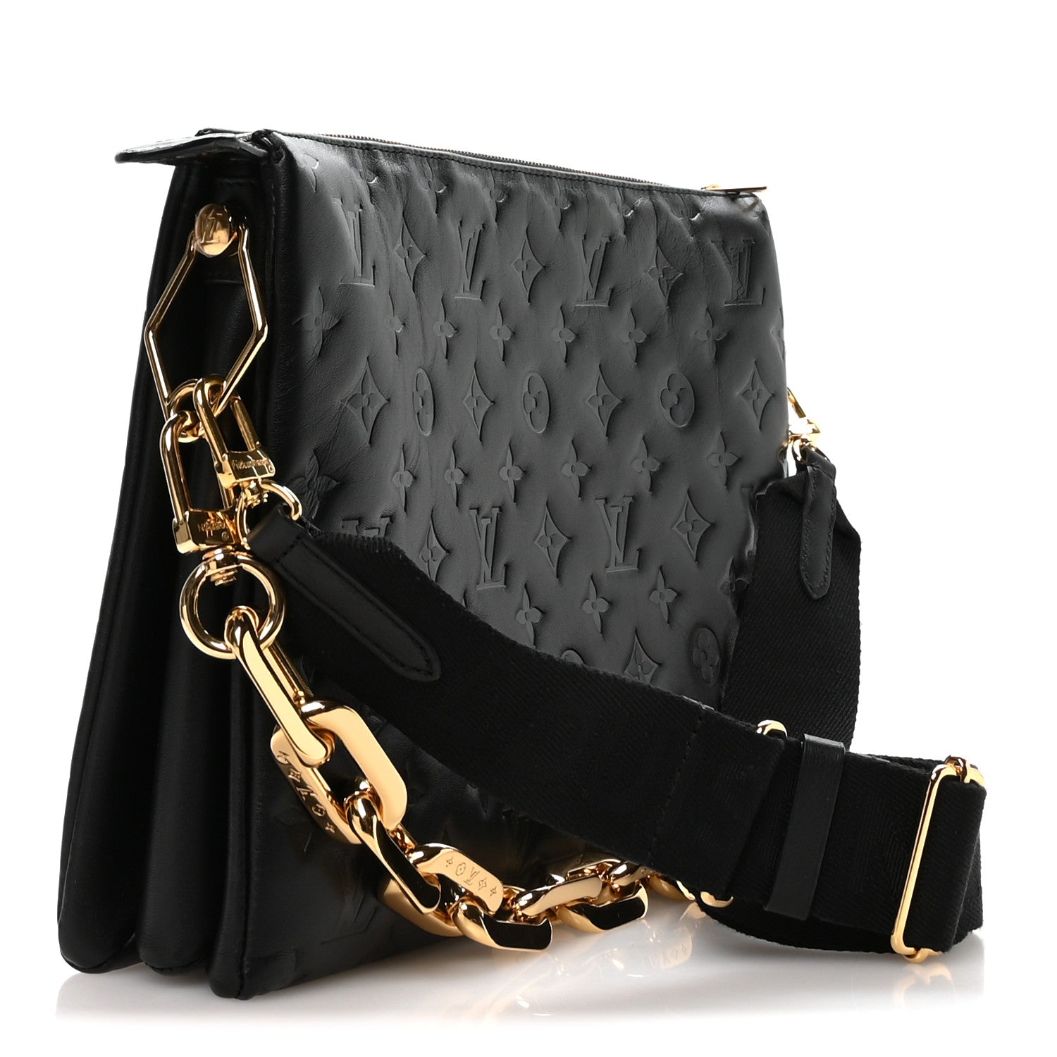 Louis Vuitton Lambskin Embossed Monogram Coussin MM Black 3 of 10