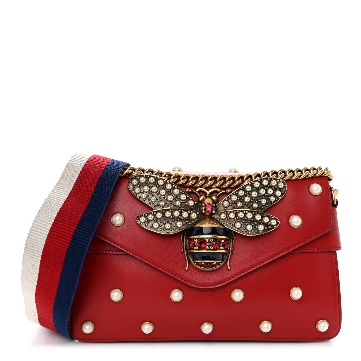 Gucci Nappa Pearl Studded Mini Queen Margaret Broadway Shoulder Bag Hibiscus Red 1 of 11