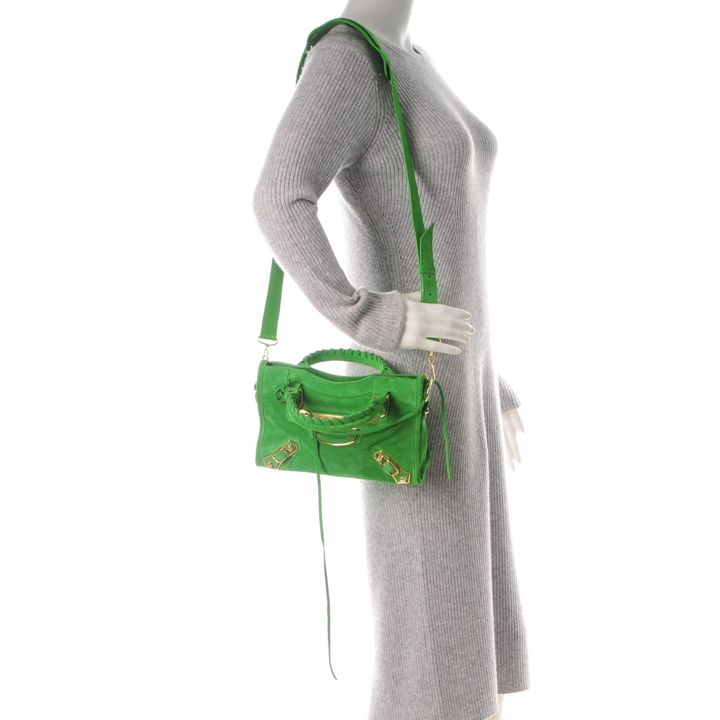 Baby Daim Suede Gold Metallic Edge Hardware Mini City Vert Fluo