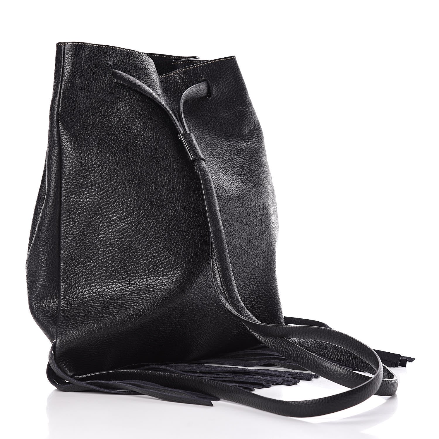 Prada Cervo Deerskin Embossed Logo Fringe Backpack Black 3 of 12