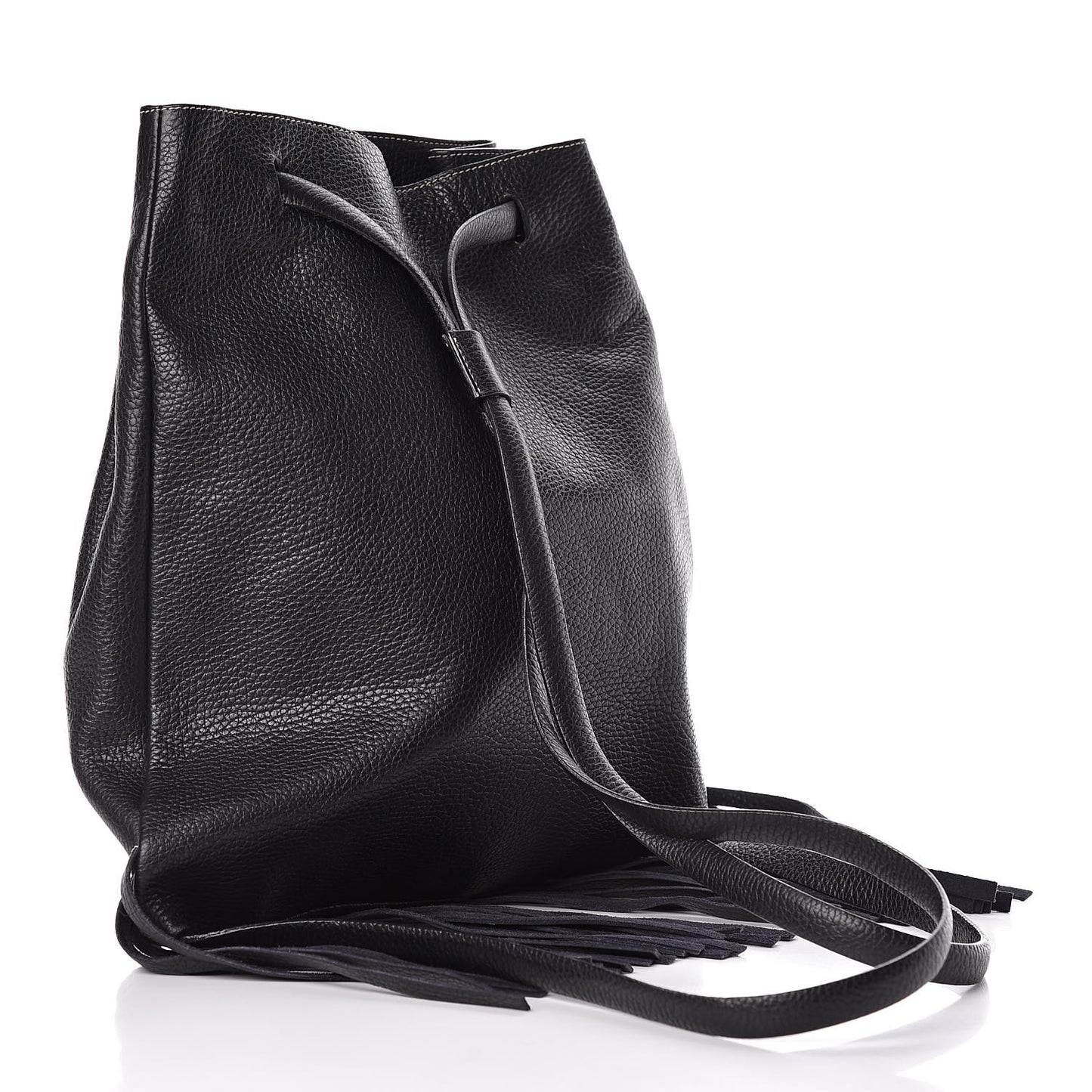 Cervo Deerskin Embossed Logo Fringe Backpack Black