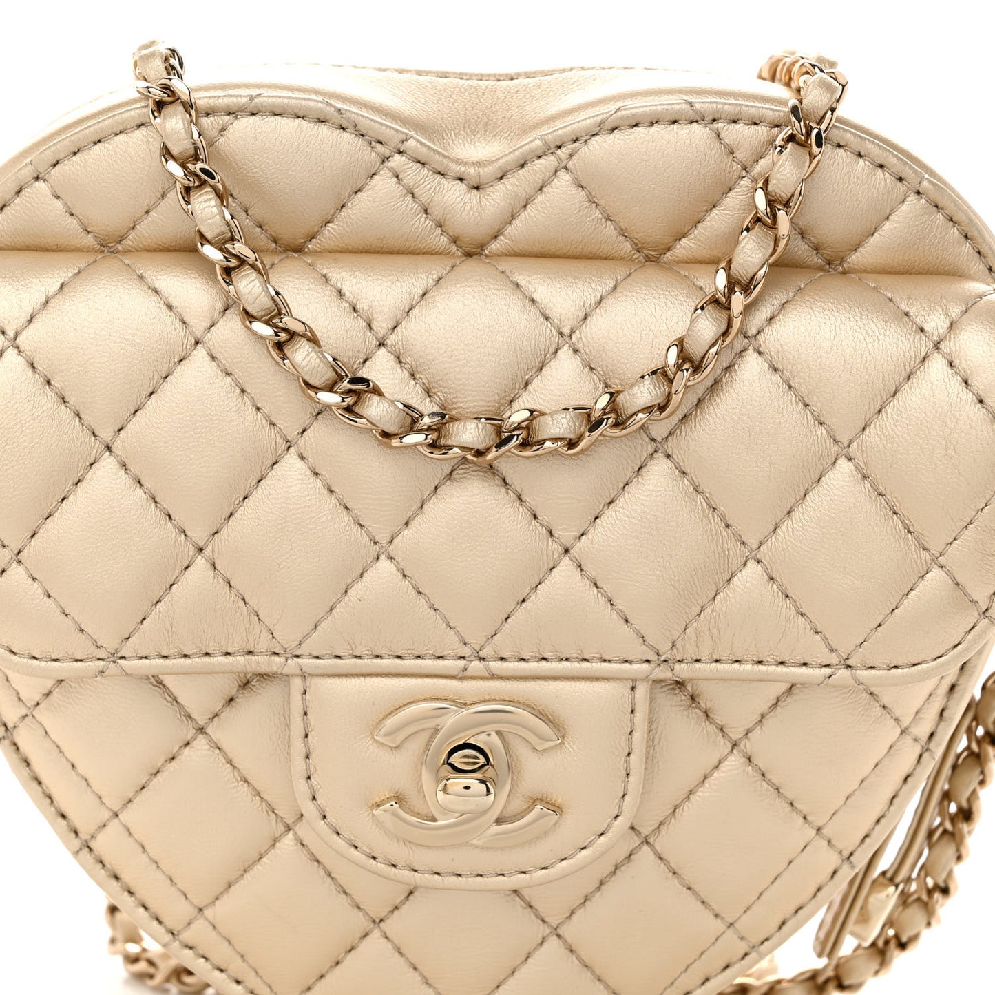 Metallic Lambskin Quilted CC In Love Heart Bag Gold