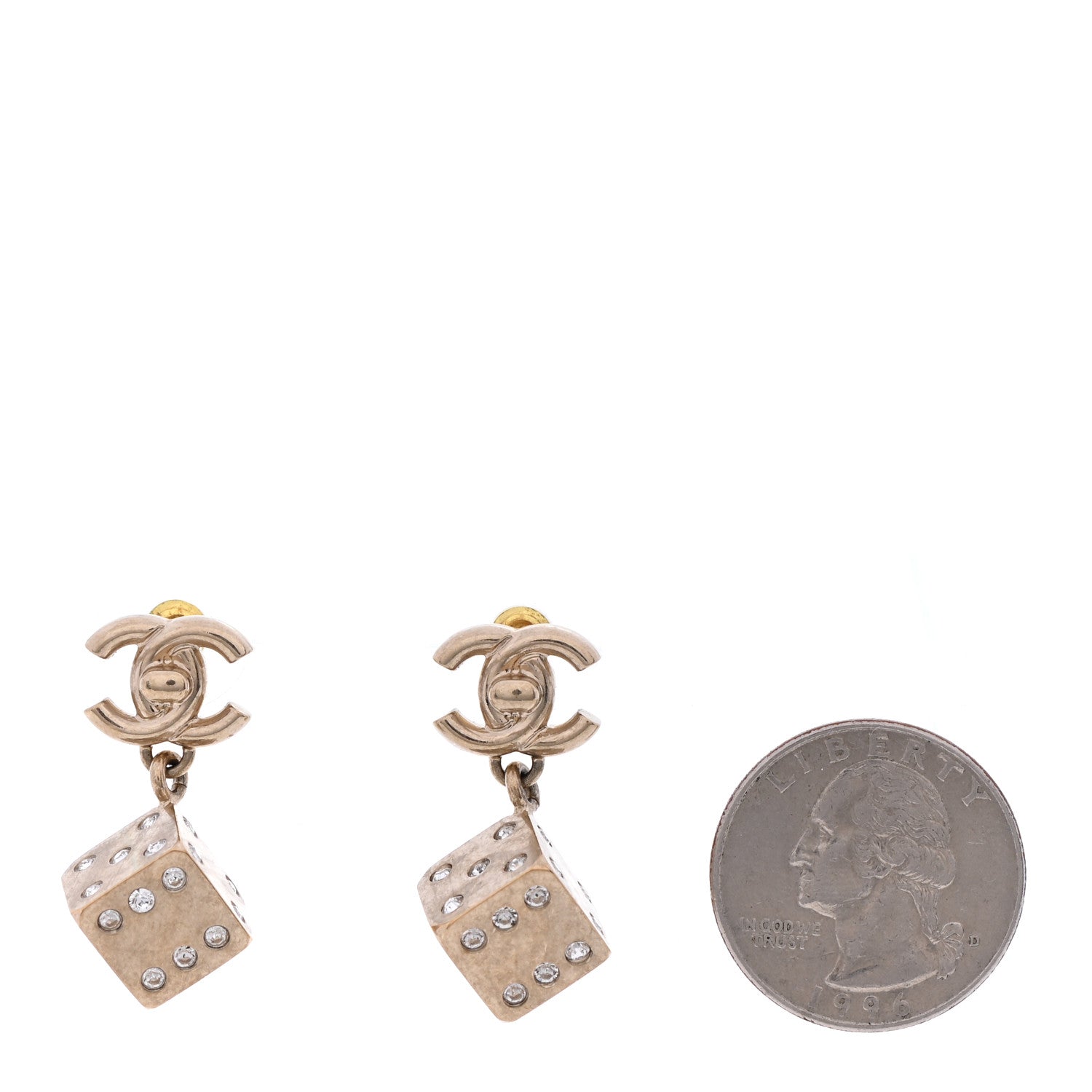 Chanel Crystal CC Turnlock Dice Drop Earrings Gold 2 of 4