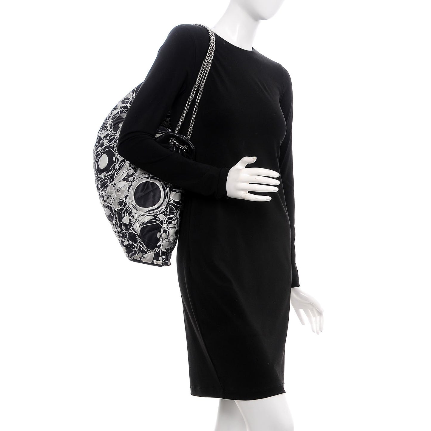 Satin Quilted Large Kaleidoscope Tote Black