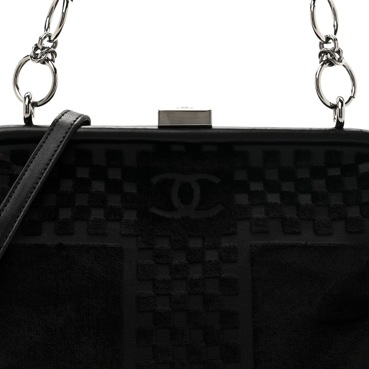 Chanel Velvet Checkered Kiss Lock Shoulder Bag Black 8 of 10