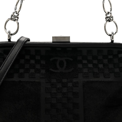 Chanel Velvet Checkered Kiss Lock Shoulder Bag Black 8 of 10