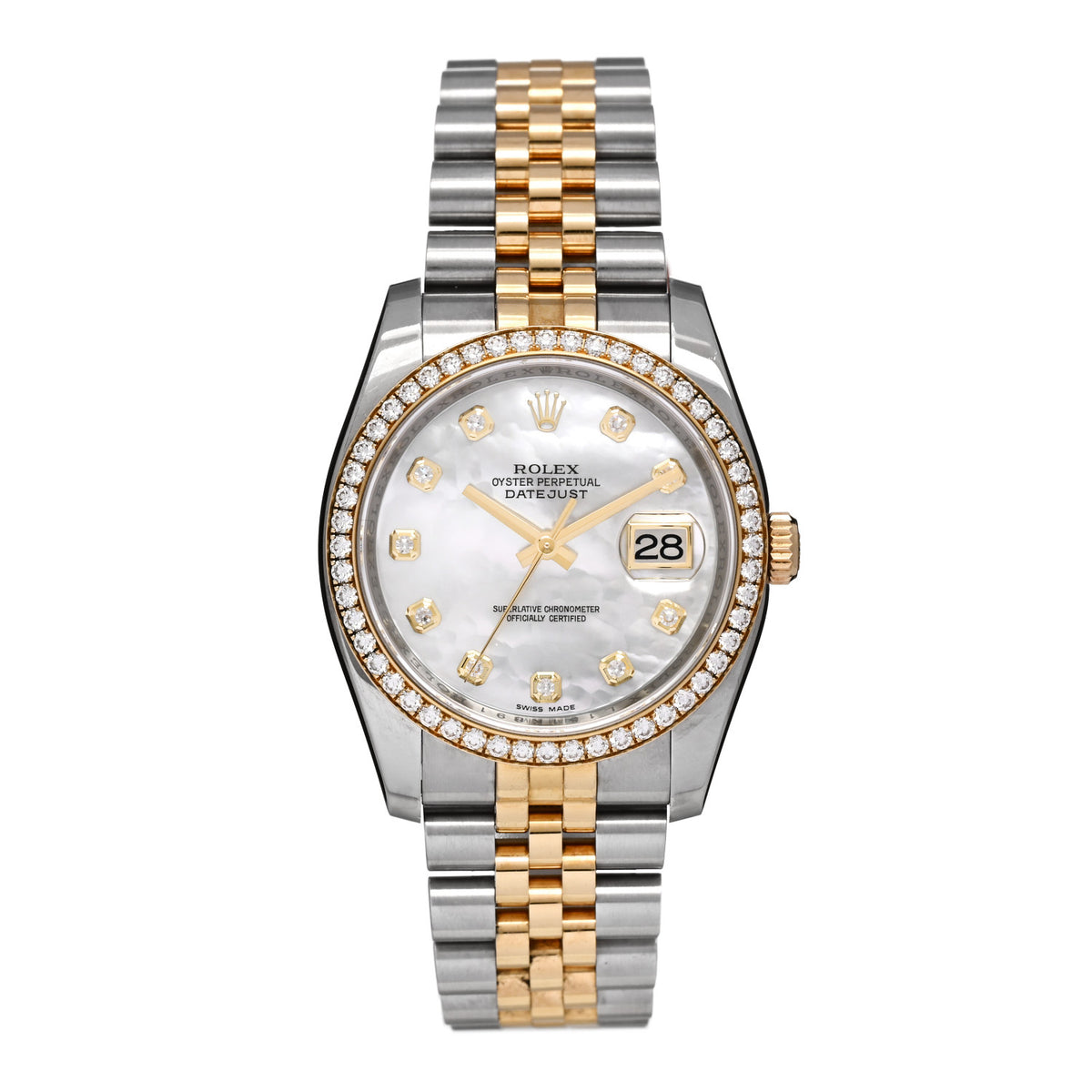 Rolex Stainless Steel 18K Yellow Gold Diamond Mother of Pearl 36mm Oyster Perpetual Datejust Watch 116243 1 of 5
