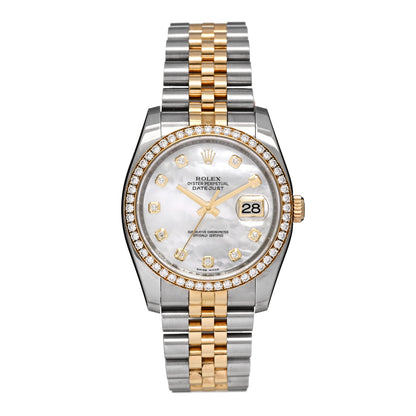 Rolex Stainless Steel 18K Yellow Gold Diamond Mother of Pearl 36mm Oyster Perpetual Datejust Watch 116243 1 of 5