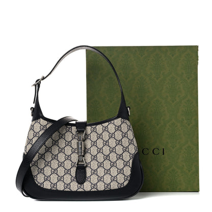 Gucci GG Supreme Monogram Textured Dollar Calfskin Web Small Jackie 1961 Hobo Beige Blue 11 of 11