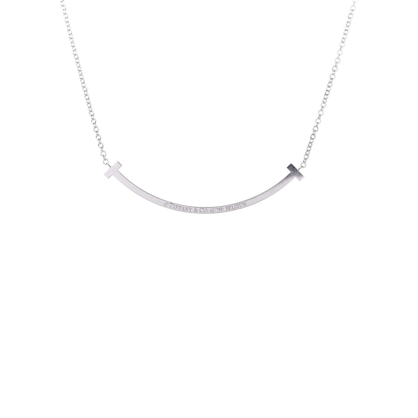 18K White Gold Diamond Small T Smile Pendant Necklace