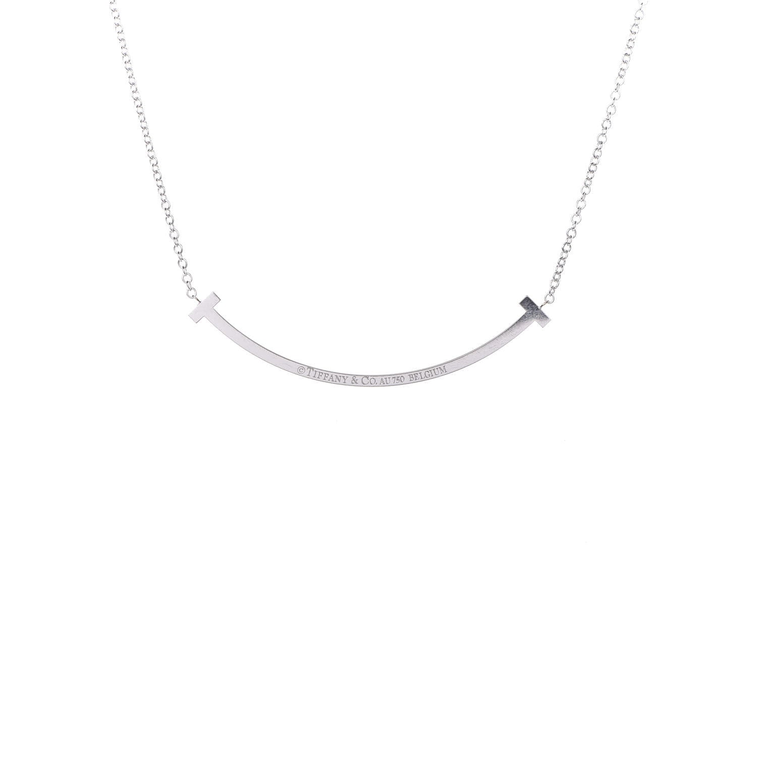 Tiffany 18K White Gold Diamond Small T Smile Pendant Necklace 7 of 7