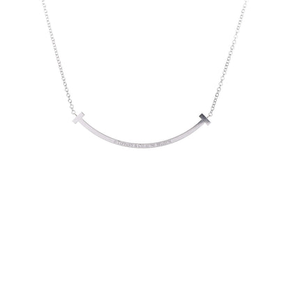 Tiffany 18K White Gold Diamond Small T Smile Pendant Necklace 7 of 7