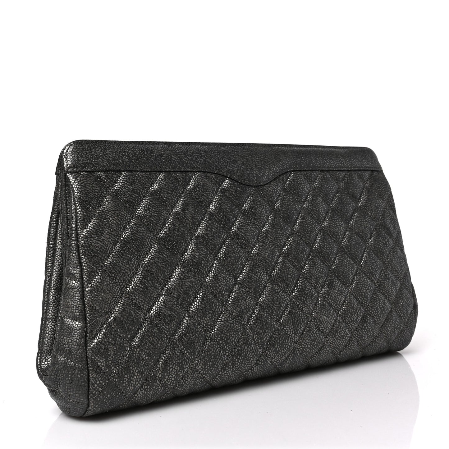 Metallic Caviar Quilted Clutch Dark Silver