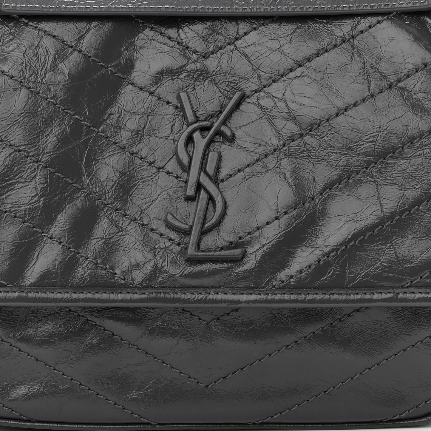 Crinkled Calfskin Matelasse Monogram Medium Niki Chain Satchel Storm