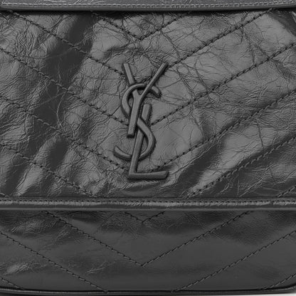 Saint Laurent Crinkled Calfskin Matelasse Monogram Medium Niki Chain Satchel Storm 7 of 9
