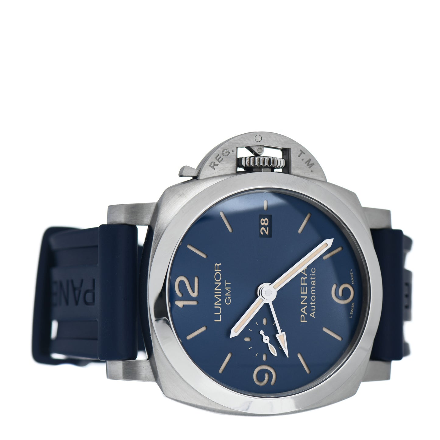Stainless Steel Rubber 44mm Luminor 1950 GMT Automatic Watch Blue PAM01033