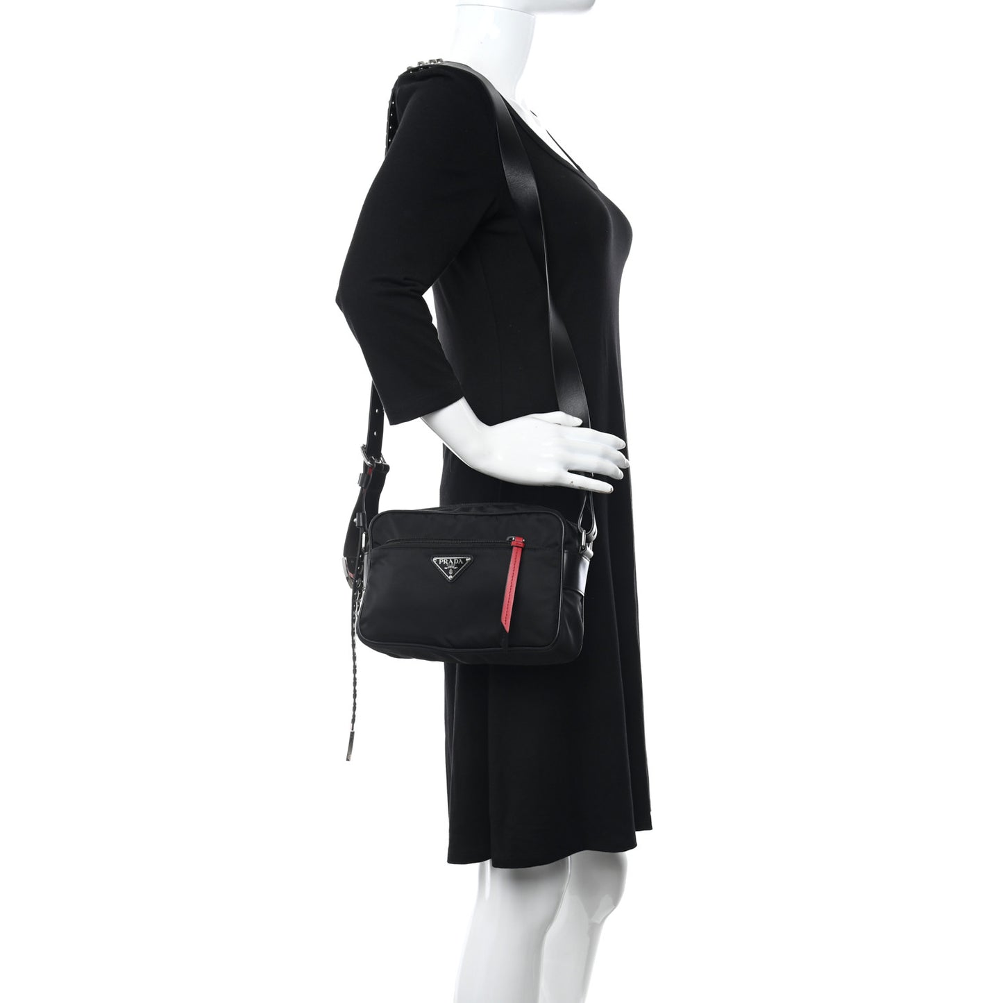 Tessuto Nylon Studded New Vela Shoulder Bag Black Fuoco