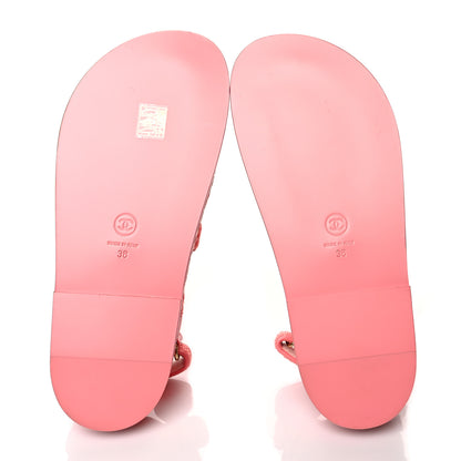 Chanel Knit Fabric Velcro Dad Sandals 38 Coral 5 of 8