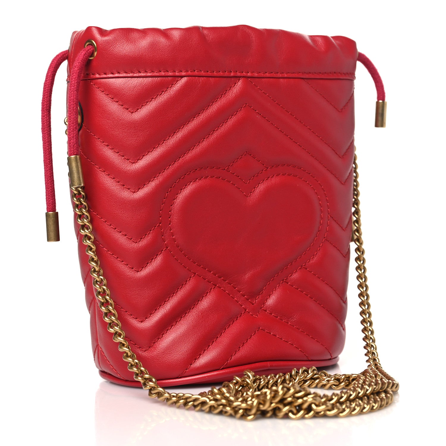 Gucci Calfskin Matelasse Mini GG Marmont 2.0 Bucket Bag Hibiscus Red 3 of 10