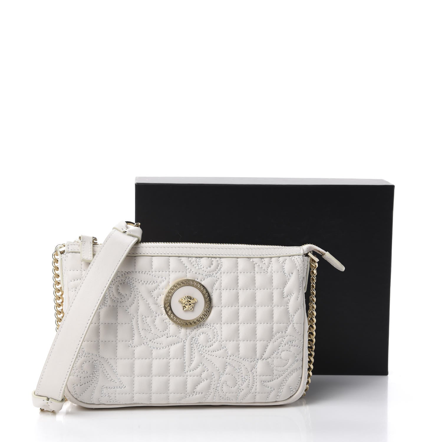 Versace Nappa Barocco Quilted Vanitas Chain Crossbody Bag White 10 of 10
