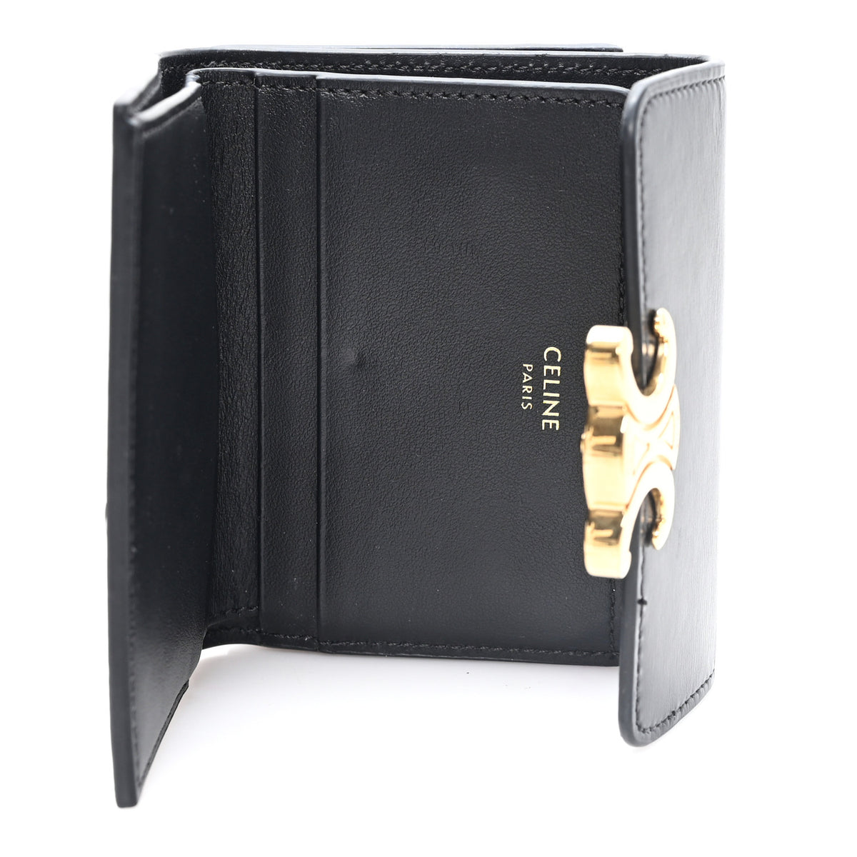 Calfskin Compact Triomphe Wallet With Coin Purse Black