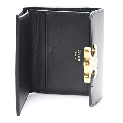 Celine Calfskin Compact Triomphe Wallet With Coin Purse Black 5 of 9