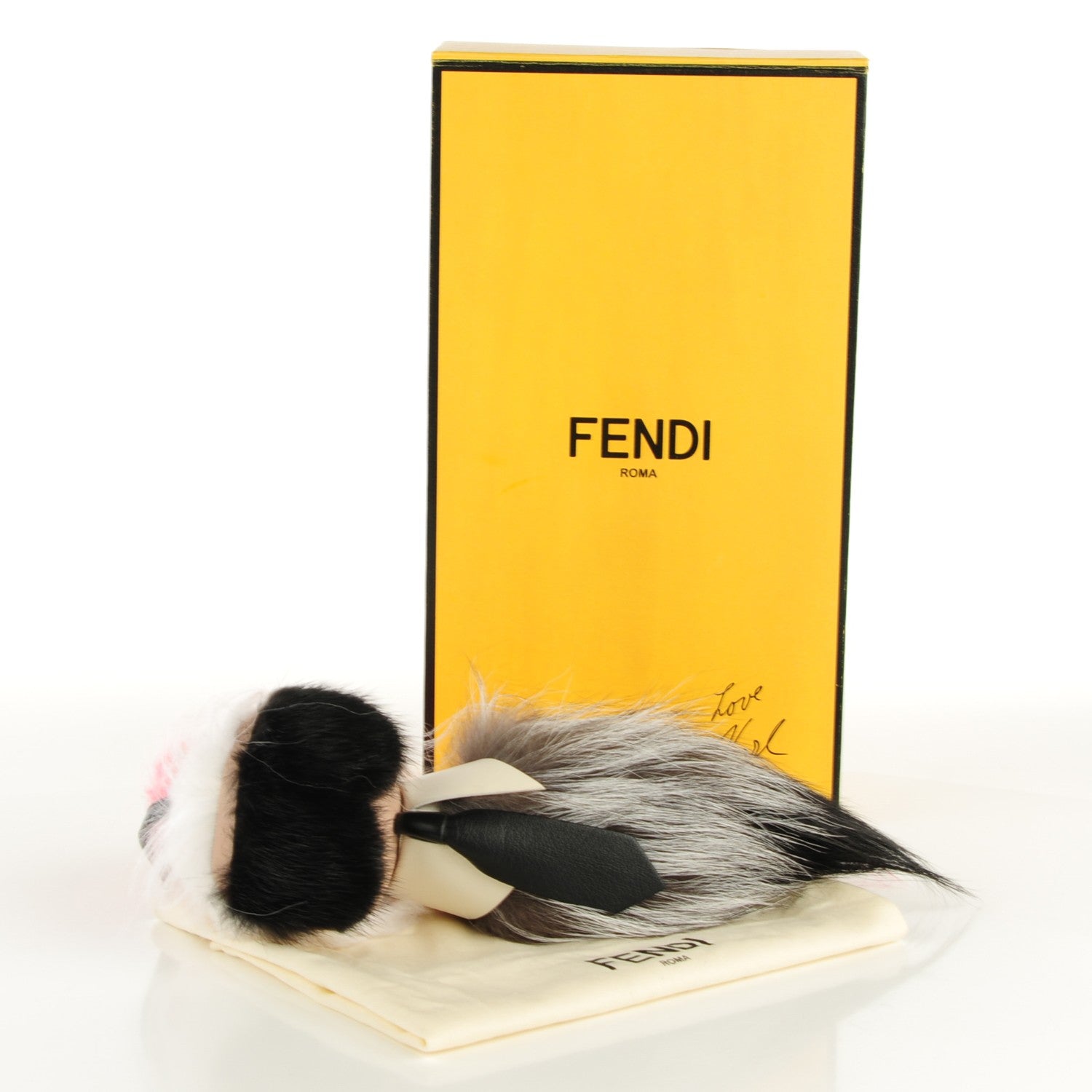 Fendi Fox Mink Goat Fur Nappa Karlito Bag Charm Black White Rosa 3 of 9