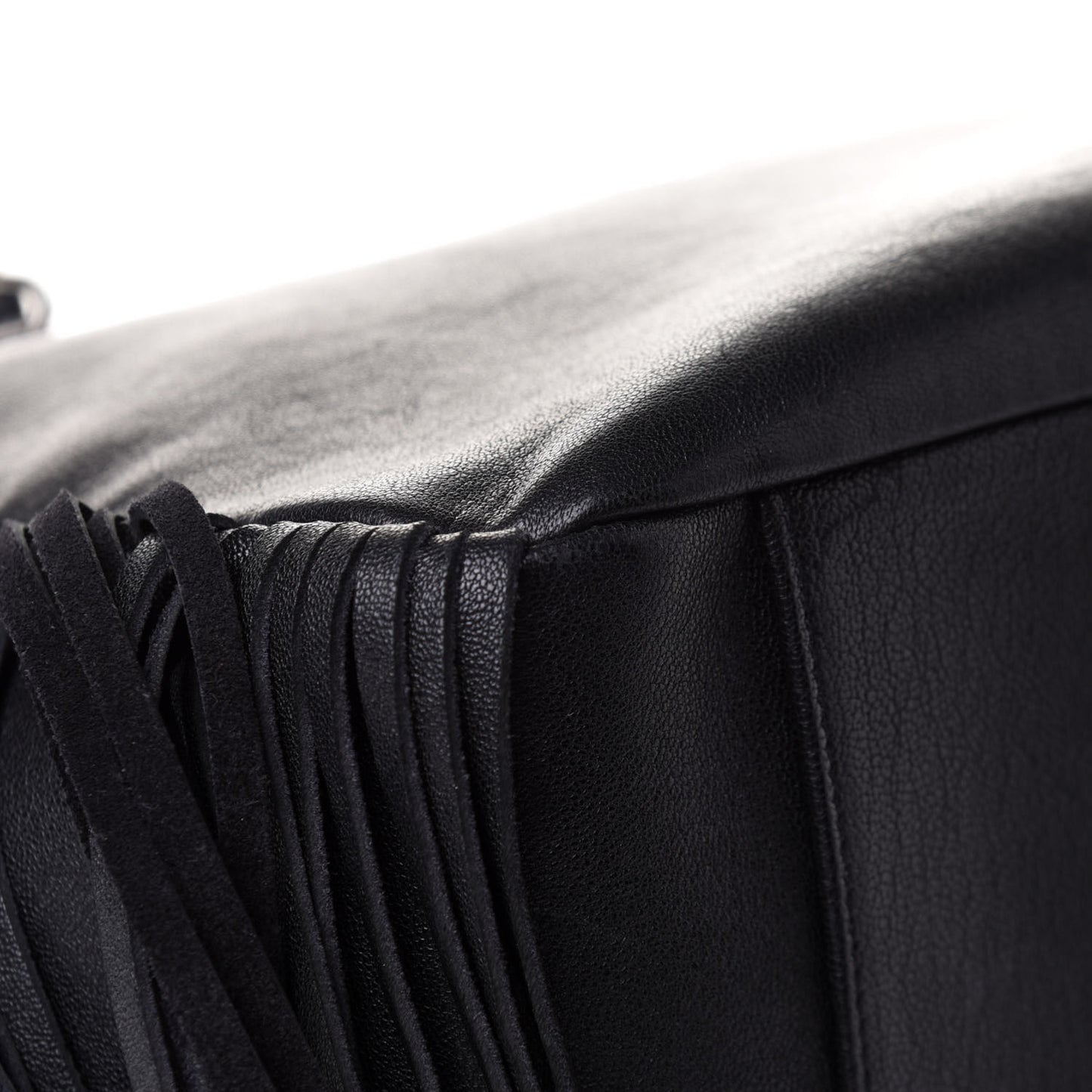 Calfskin Fringe Monogram Shopping Tote Black