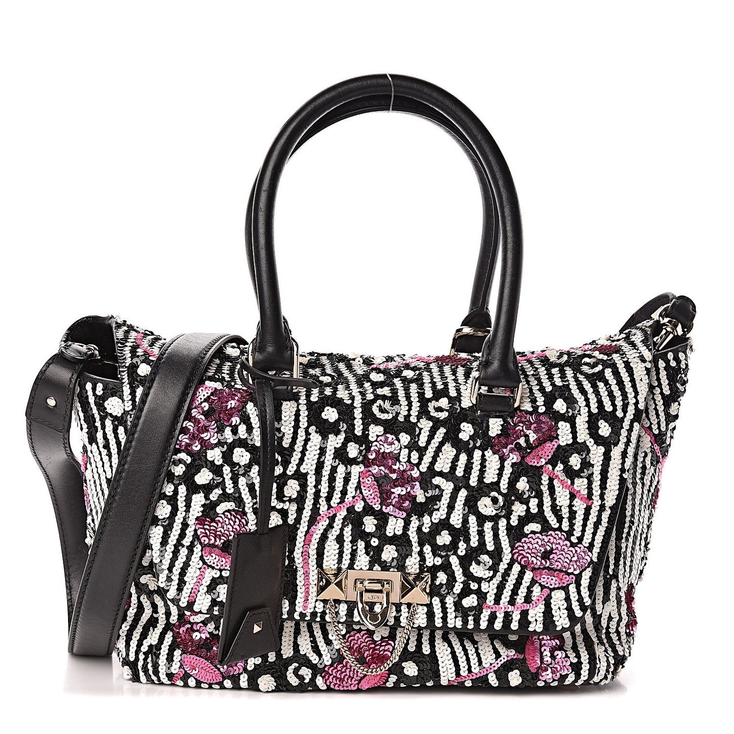 Sequin Calfskin Small Demilune Double Handle Satchel Multi