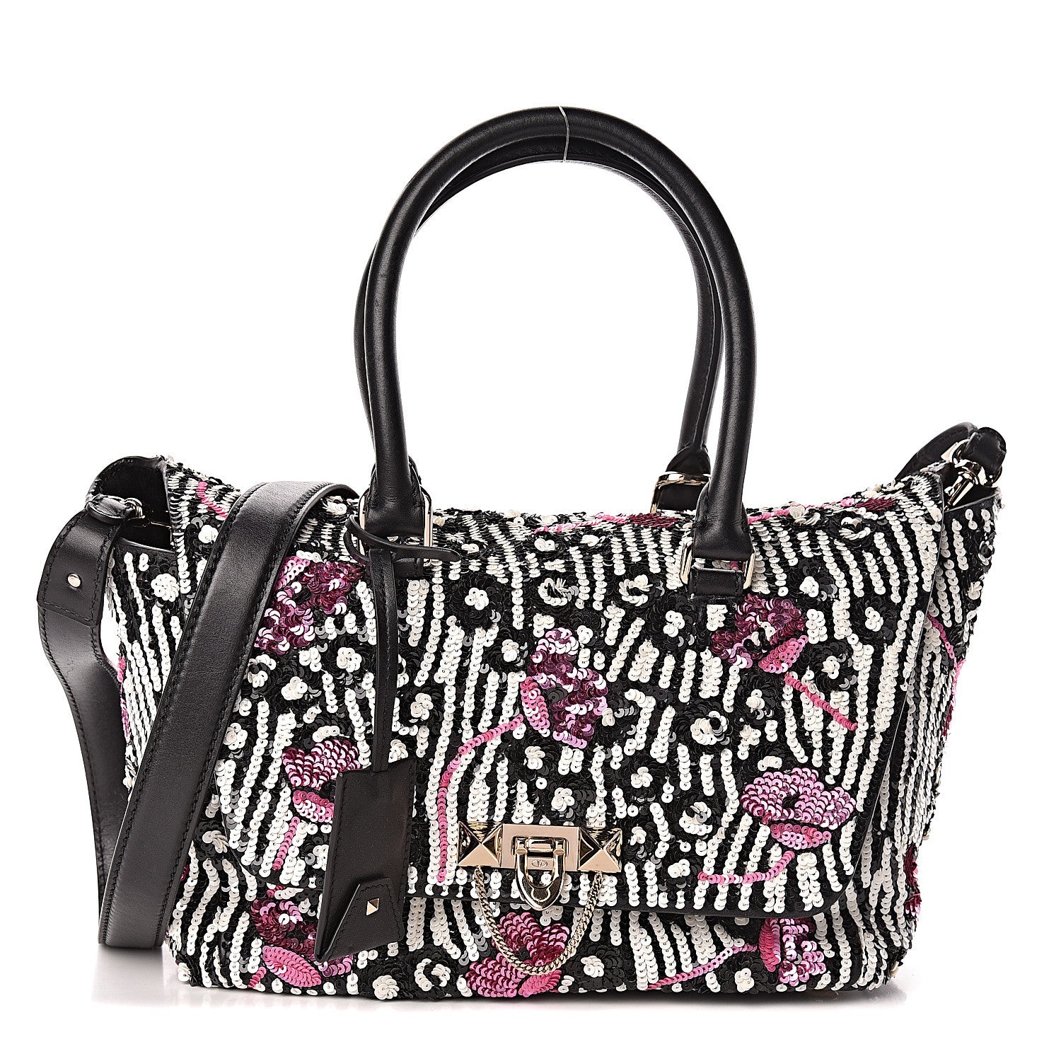 Valentino Garavani Sequin Calfskin Small Demilune Double Handle Satchel Multi 1 of 10